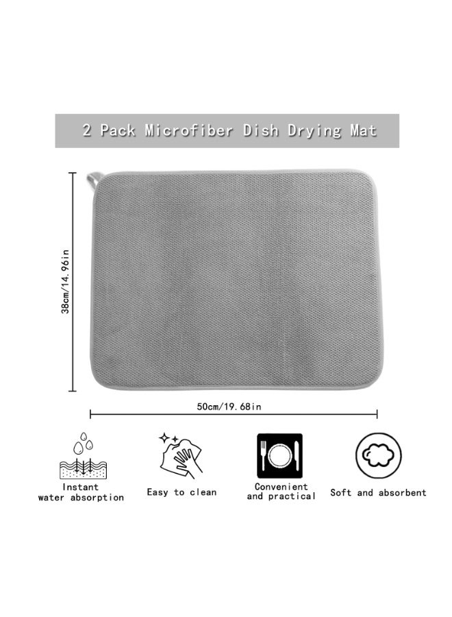 موردلي سجادات تجفيف أطباق لطاولة المطبخ، 12 × 16 بوصة من الألياف الدقيقة مع حلقة تعليق، سجادة ماصة لتجفيف الأطباق، قابلة للغسل، فائقة الامتصاص، رمادية. - Image 2